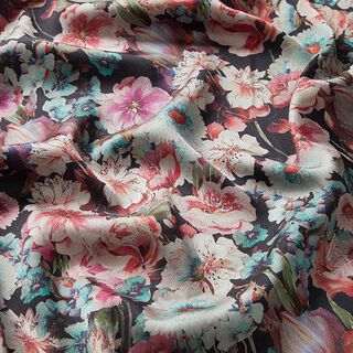 Voeringstof aquarelbloemen – nachtblauw, 