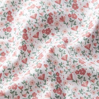 Biologisch katoenpopeline bloemenweide – wit/roze, 