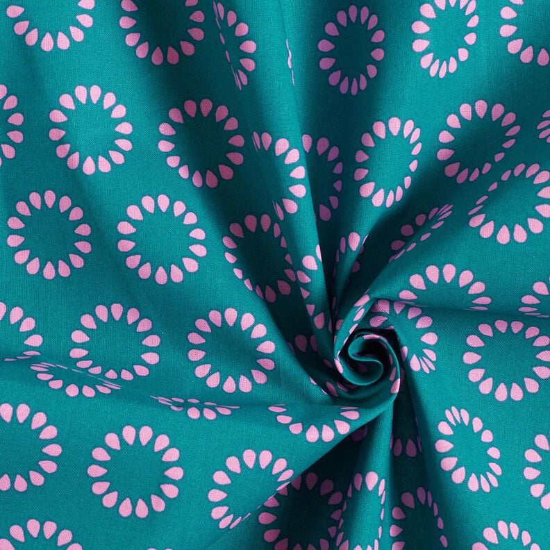 Gecoate katoen Kleurrijke cirkels – petroleum/pastelviolet, image number 3