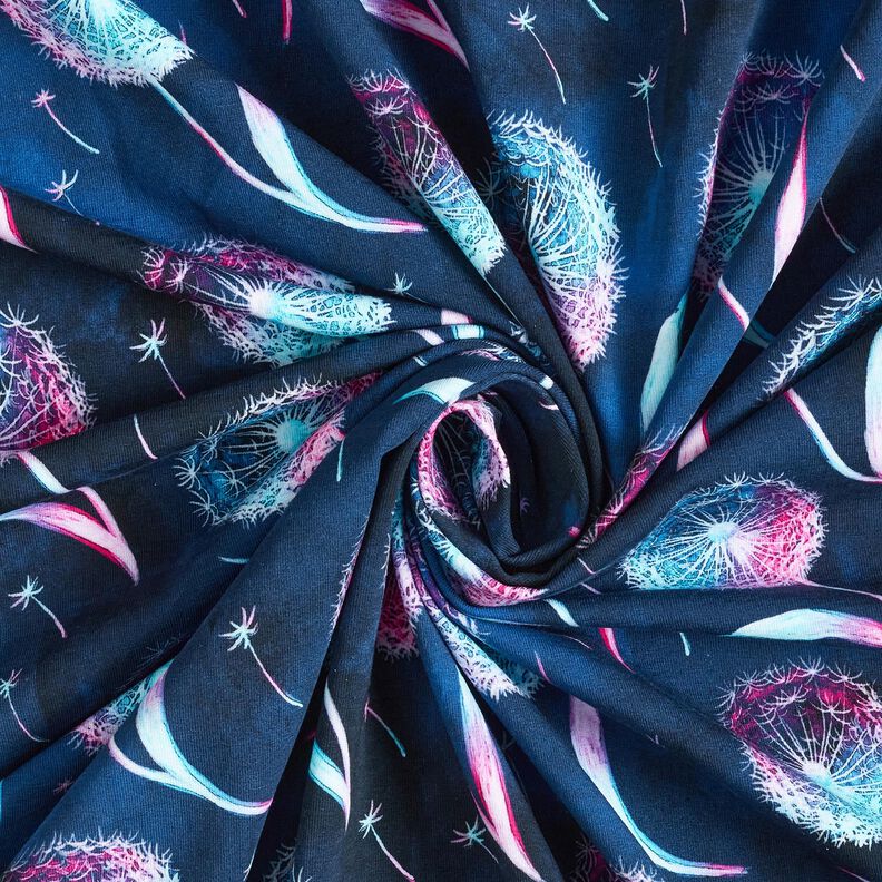 Katoenjersey Paardenbloemen | Glitzerpüppi – nachtblauw/purper,  image number 3