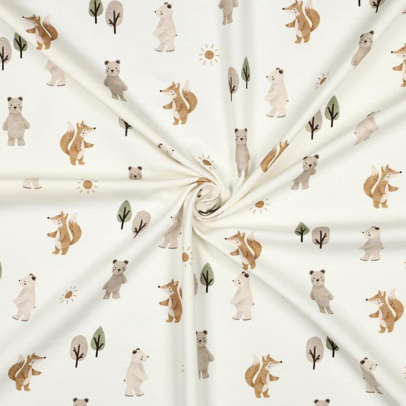 Katoenjersey Dieren in het bos Digitaal printen | Poppy Fabrics – ivoor/anemoon,  image number 3