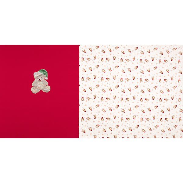 Panel French Terry sommersweat Kerst teddybeer – ecru/rood, image number 1