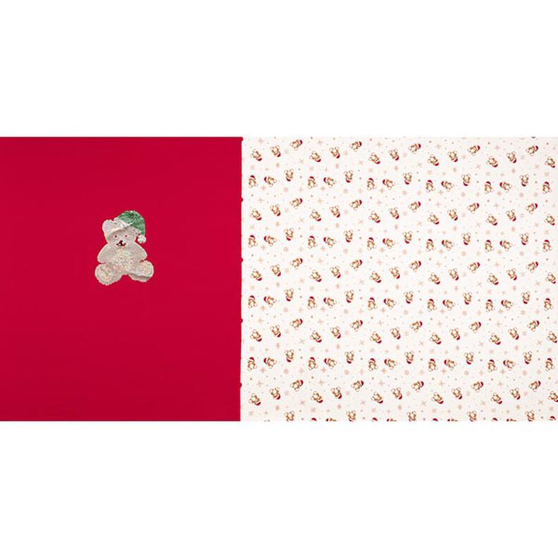 Panel French Terry sommersweat Kerst teddybeer – ecru/rood,  image number 1