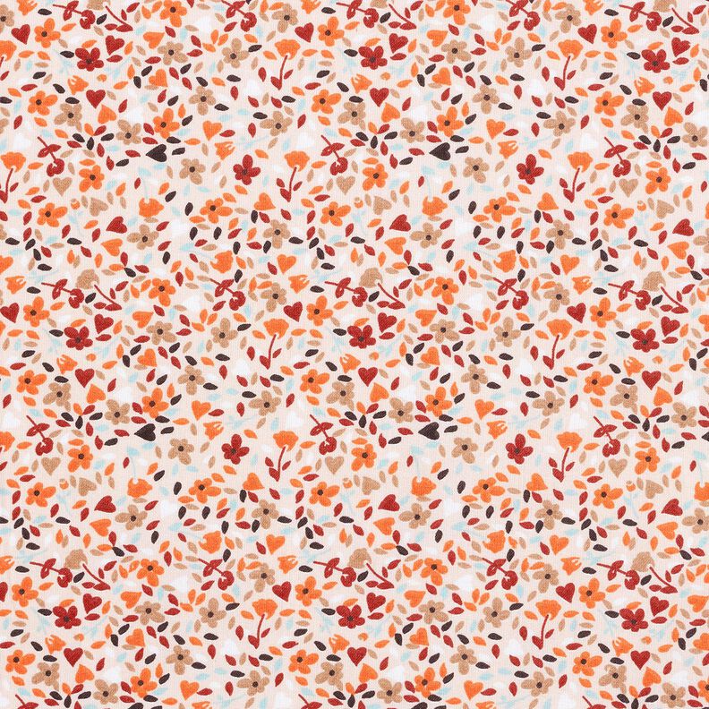 Katoenen stof Cretonne verspreide bloemen – roos/perzik sinaasappel, image number 1