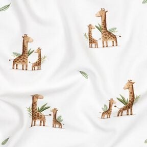 GOTS Katoenjersey Familie giraffen Digitaal printen | Poppy Fabrics – wit/lichtbruin, 