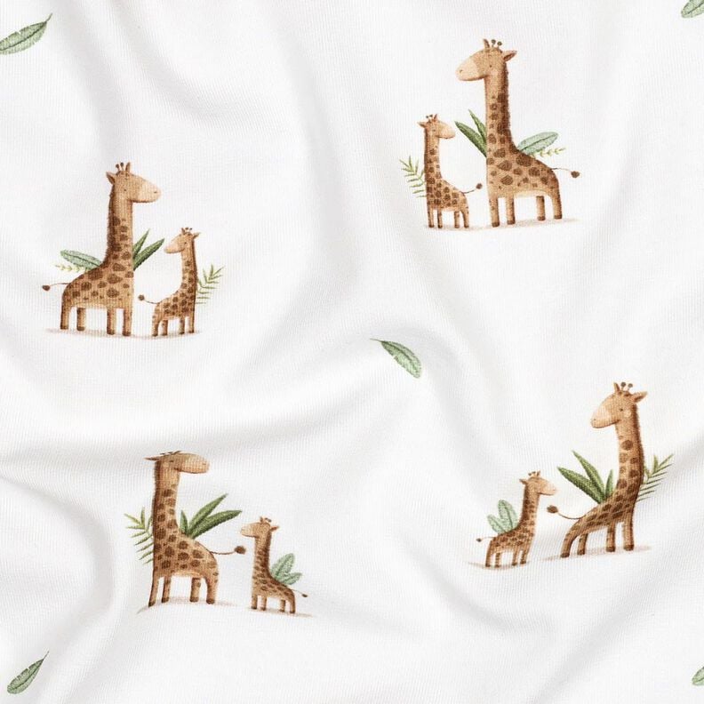 GOTS Katoenjersey Familie giraffen Digitaal printen | Poppy Fabrics – wit/lichtbruin,  image number 2