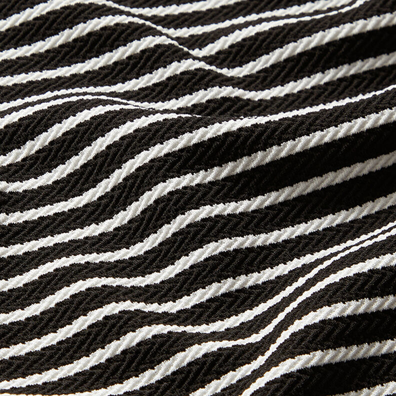 Jacquard jersey horizontale strepen – zwart/wit,  image number 2