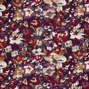 Viscosejersey expressieve bloemen – marineblauw/roodlila, 