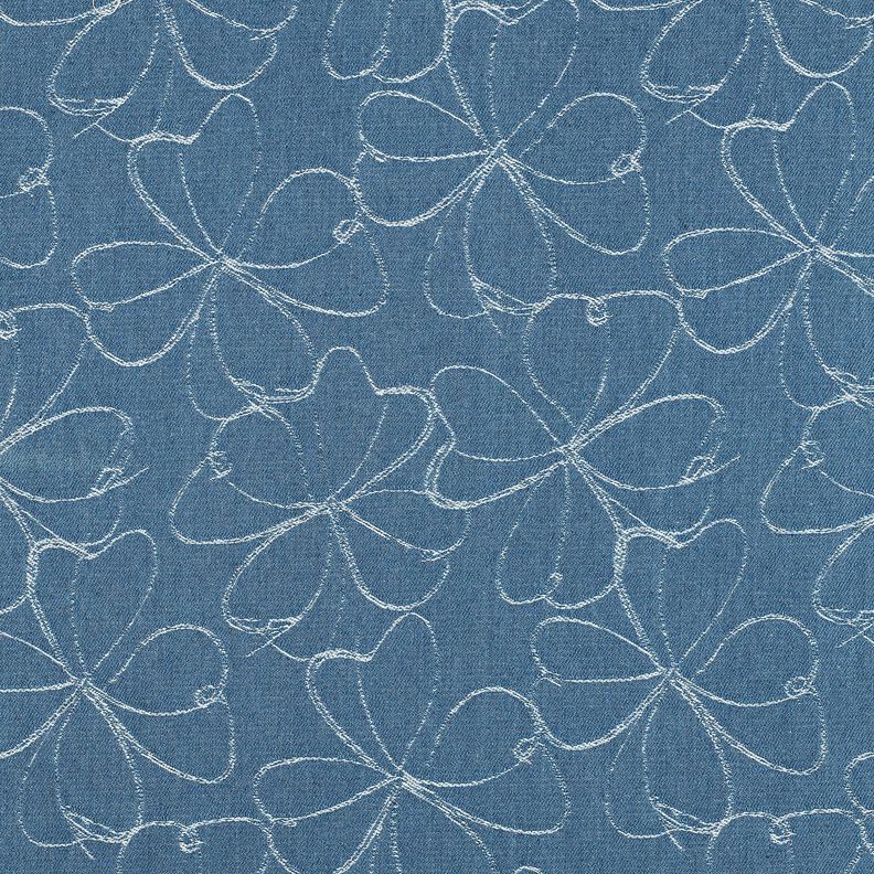 Jeans Jacquard Bloemen | Poppy Fabrics – jeansblauw,  image number 1