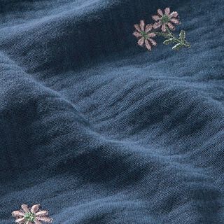 Mousseline/dubbel gehaakte stoffen opgestikte bloemen – jeansblauw, 