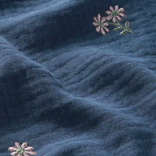 Mousseline/dubbel gehaakte stoffen opgestikte bloemen – jeansblauw, image number 2
