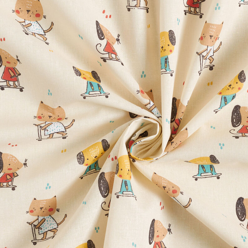 Katoenpopeline Katten en honden op rollers – natuur,  image number 3