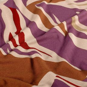 Viscosejersey abstracte golven – aubergine/licht oudroze, 