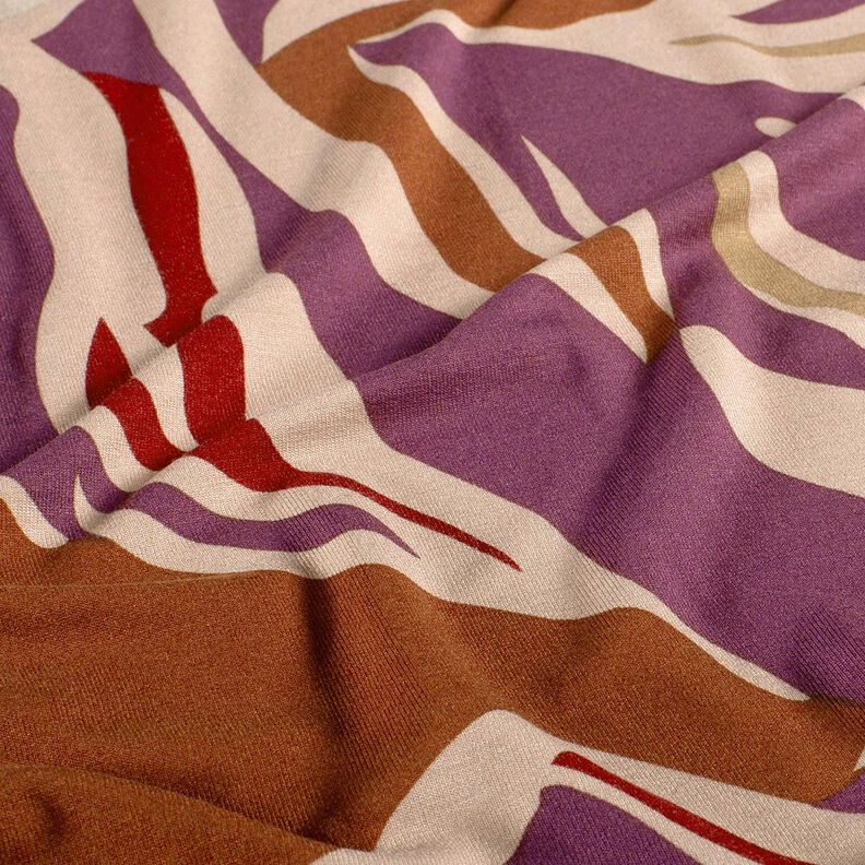 Viscosejersey abstracte golven – aubergine/licht oudroze, image number 2