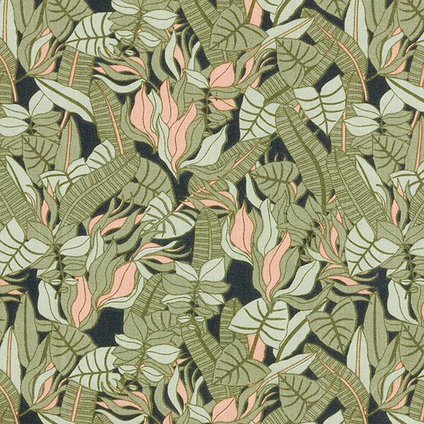 Katoenen stof Cretonne Tropische bladeren – zwart/groen,  image number 1