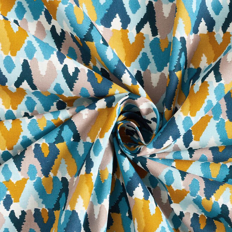 Katoenen stof Cretonne Etnische print – stralend blauw/mosterd,  image number 3