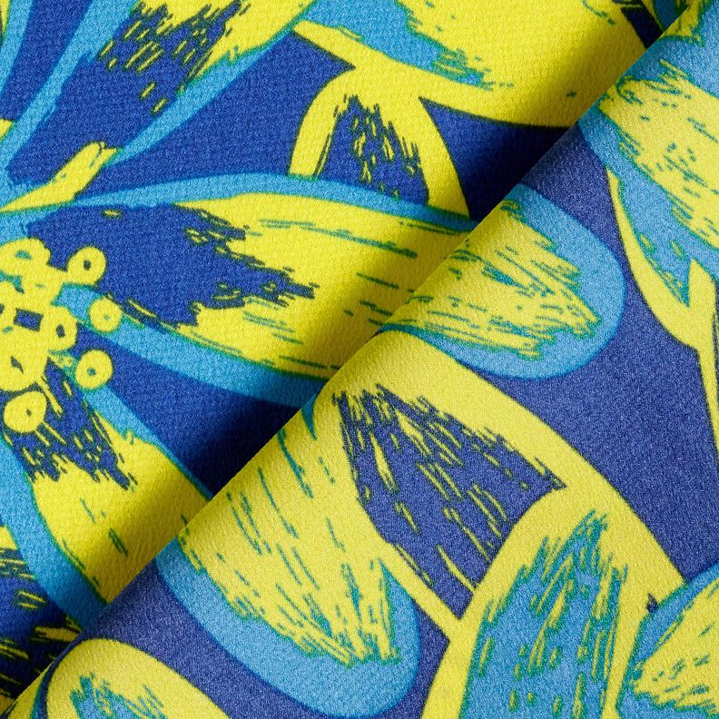 Crêpe Satijn grote kamillebloemen – indigo/citroengeel,  image number 4