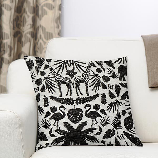 Chenille-Jacquard Barok jungle – zwart/ecru, image number 7