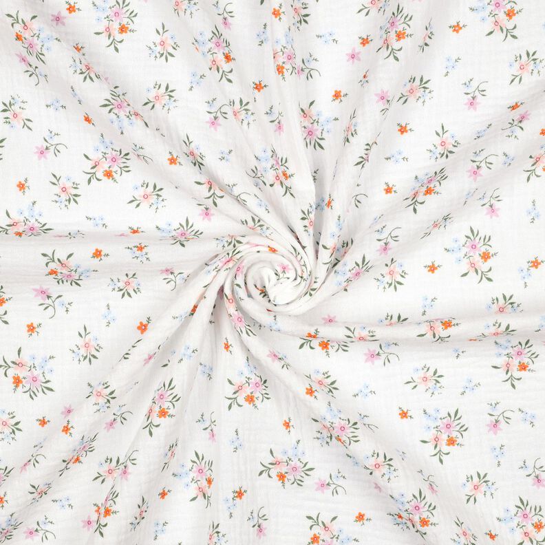 GOTS Mousseline/dubbel gehaakte stoffen Schattige bloemetjes  | Poppy Fabrics – ivoor/oranje,  image number 3