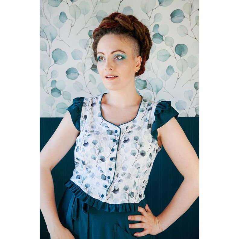 Mousseline/dubbel gehaakte stoffen Aquarel eucalyptusranken Digitaal printen – wit | Stofrestant 70cm,  image number 5