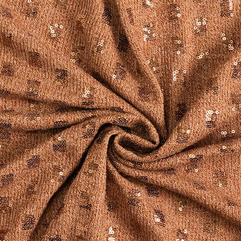 Gebreide stof glitter pailletten vakjes – karamel, image number 3