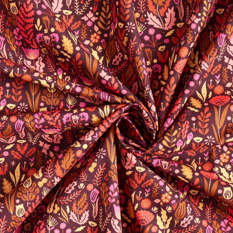 Katoenen stof Cretonne Wilde bloemen – merlot/purper,  image number 3