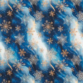 French Terry sommersweat Sneeuwvlokken Melkweg | Glitzerpüppi – indigo/oud goud,  French Terry sommersweat Sneeuwvlokken Melkweg | Glitzerpüppi – indigo/oud goud,