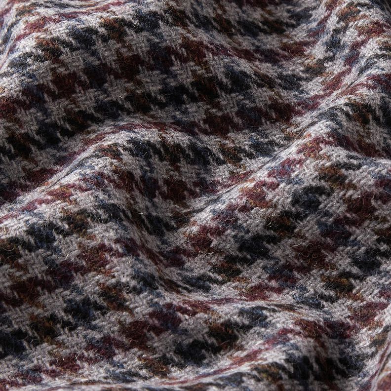 Mantelstof Wolmix kleine pied-de-poule – merlot/zilver, image number 2
