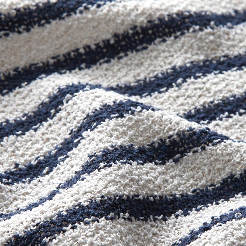 Gebreide bouclé strepen en glitters – wit/marineblauw, image number 3