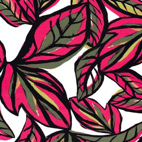 Viscosejersey Grote bladeren – intens roze/nachtblauw, 