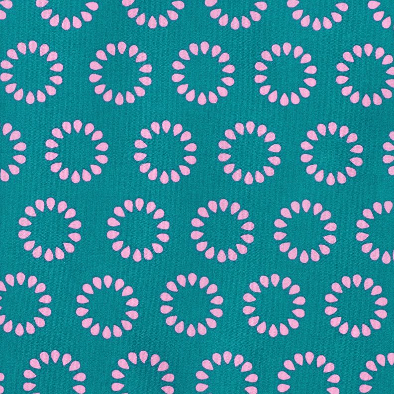 Gecoate katoen Kleurrijke cirkels – petroleum/pastelviolet, image number 1