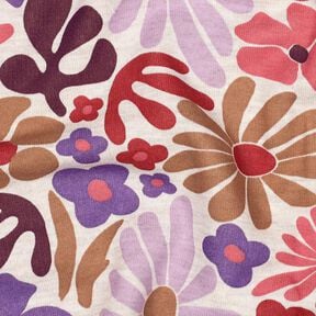 Sweatshirt geruwd Grote bloemen | Poppy Fabrics – natuur/merlot, 