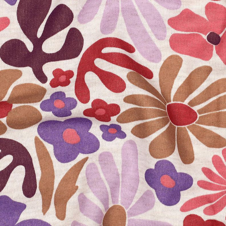 Sweatshirt geruwd Grote bloemen | Poppy Fabrics – natuur/merlot,  image number 2