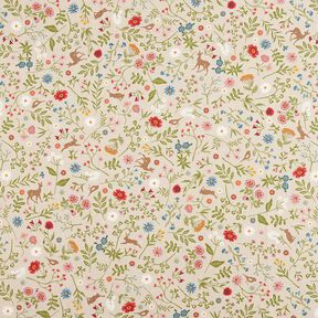 Decostof Half panama Bosdieren en bloemen – natuur/groen, 