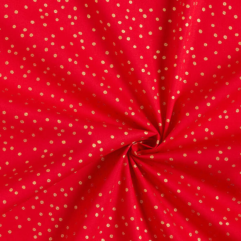 Katoenen stof Popeline fijne stippen – rood/goud,  image number 3