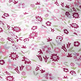 Katoenpopeline Delicate bloemenweide – ecru/purper, 