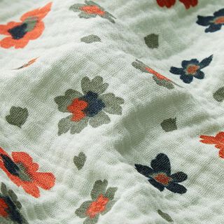 GOTS Mousseline Bloemen Digitaal printen – pastelgroen, 