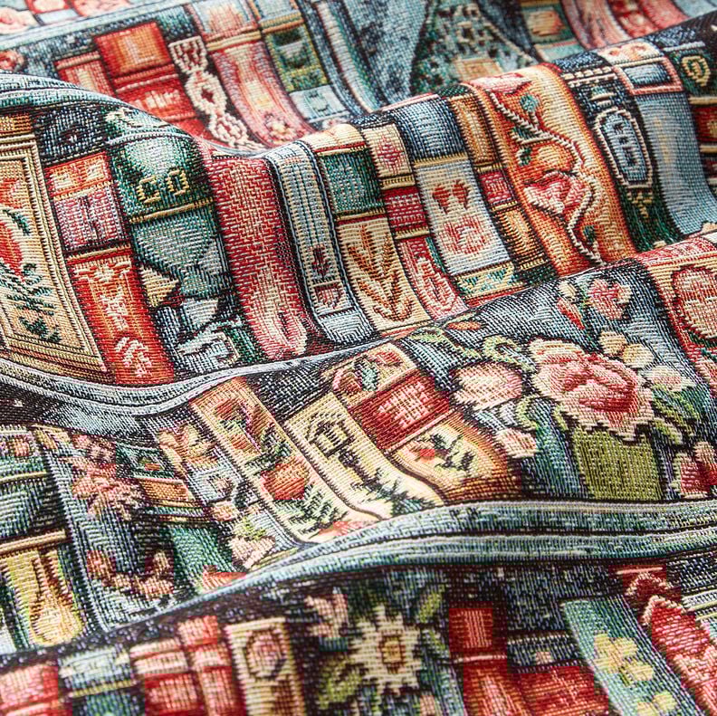 Decostof Gobelin Kleurrijke boekenplank &ndash; blauwe spar/karmijnrood,  image number 2