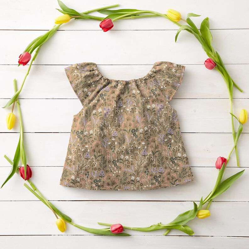 GOTS Mousseline/dubbel gehaakte stoffen Lente bloemenweide | Poppy Fabrics – donkerbeige,  image number 6