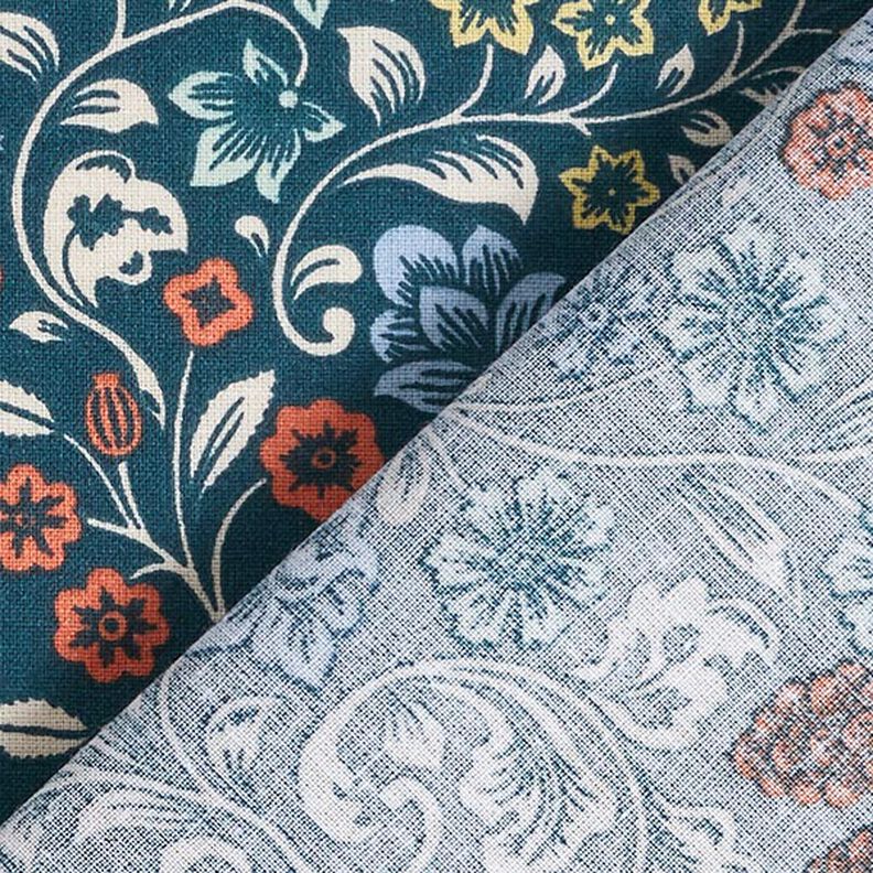 Katoenen stof Cretonne Bloemenranken – petroleum/licht taupe, image number 4