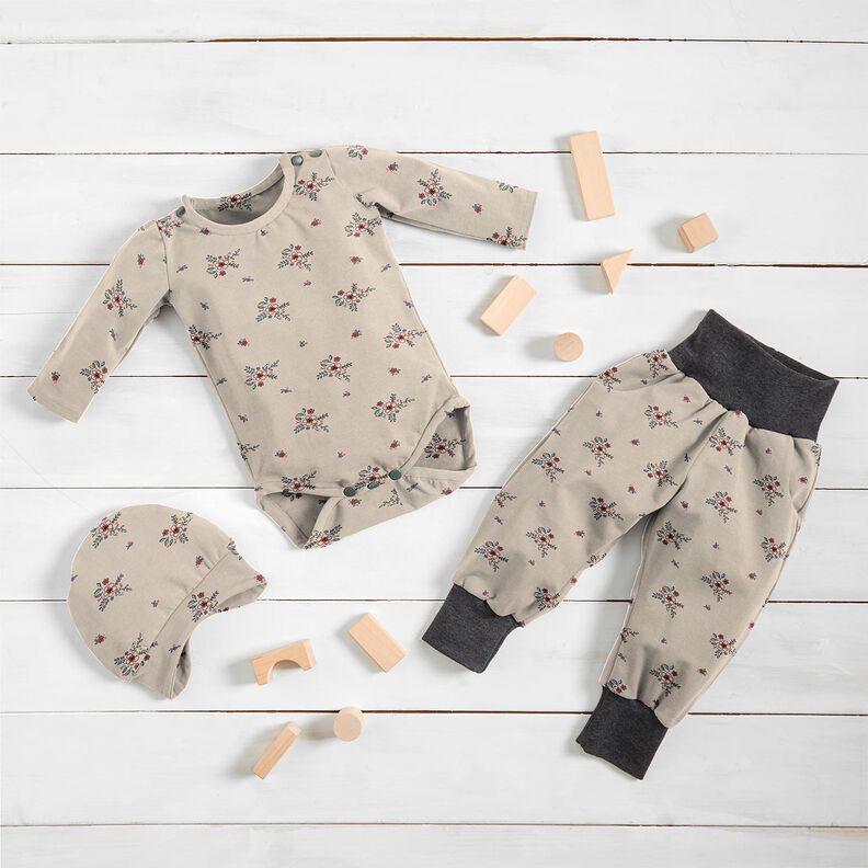 GOTS Katoenjersey verspreide bloemen | Poppy Fabrics – amandel,  image number 7