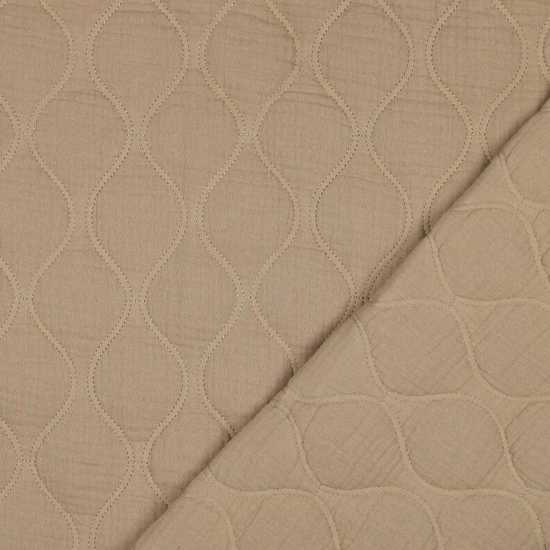 Doorgestikte stof Mousseline Golven – donkerbeige, image number 4