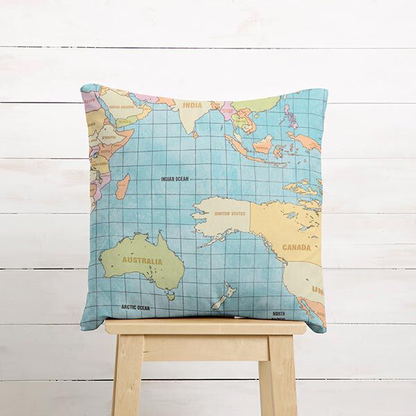 Decostof Half panama Vintage wereldkaart – licht turkoois, image number 7