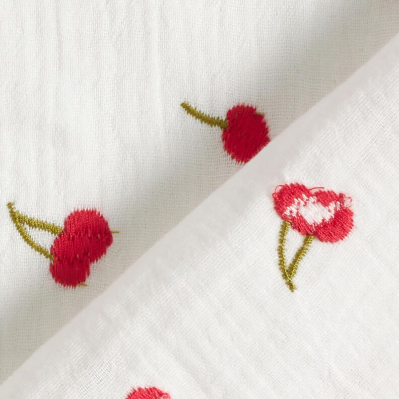Mousseline/dubbel gehaakte stoffen opgestikte kersen | Poppy Fabrics – wit/vuurrood,  image number 4