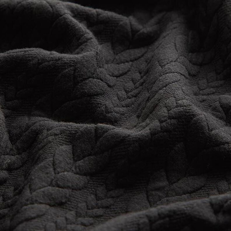Jerseyjacquard cloqué kabelsteekpatroon – zwart,  image number 2