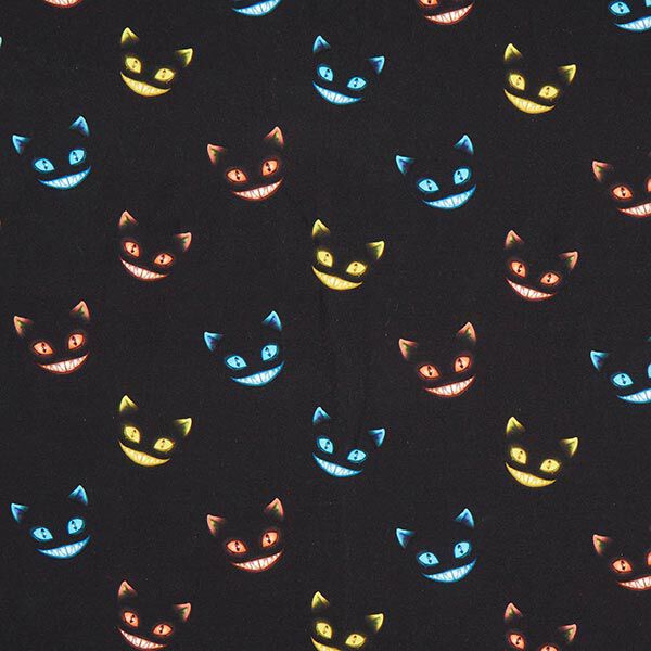 French Terry sommersweat Cheshire Cat Digitaal printen – zwart/kleurenmix, image number 1