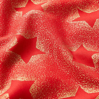 Katoenen stof Popeline Sterren goudstof – rood/goud, 