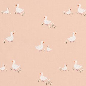 Katoenjersey Ganzen en bloemen – roos, 