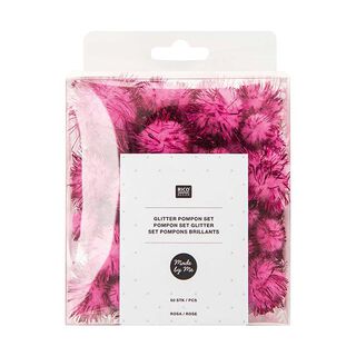 Glitter pompon set [60 st.] - pink, 