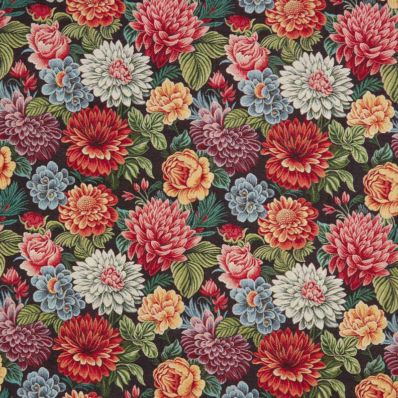 Decostof Gobelin grote bloemen – zwart/rood,  image number 1